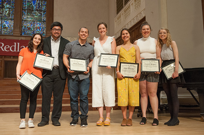 Students receiving science and math awards during the 2019 honors convocation