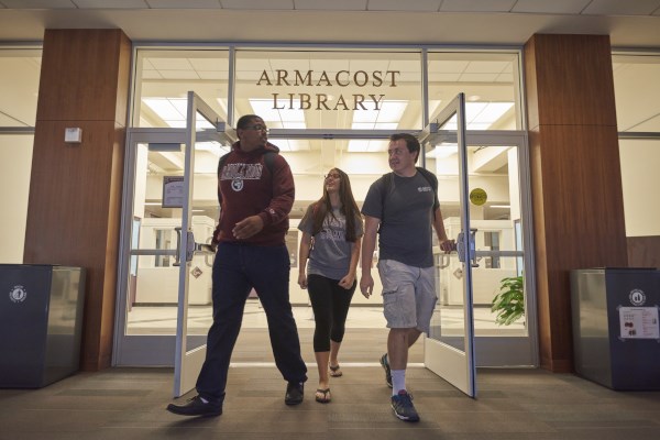 Students leaving the library