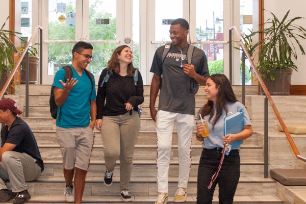 Students Talking in the Library lobby