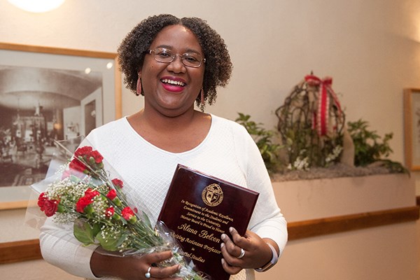 Alana Belcon with Professor of the Year award