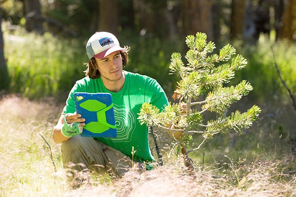 Student examines wild plant