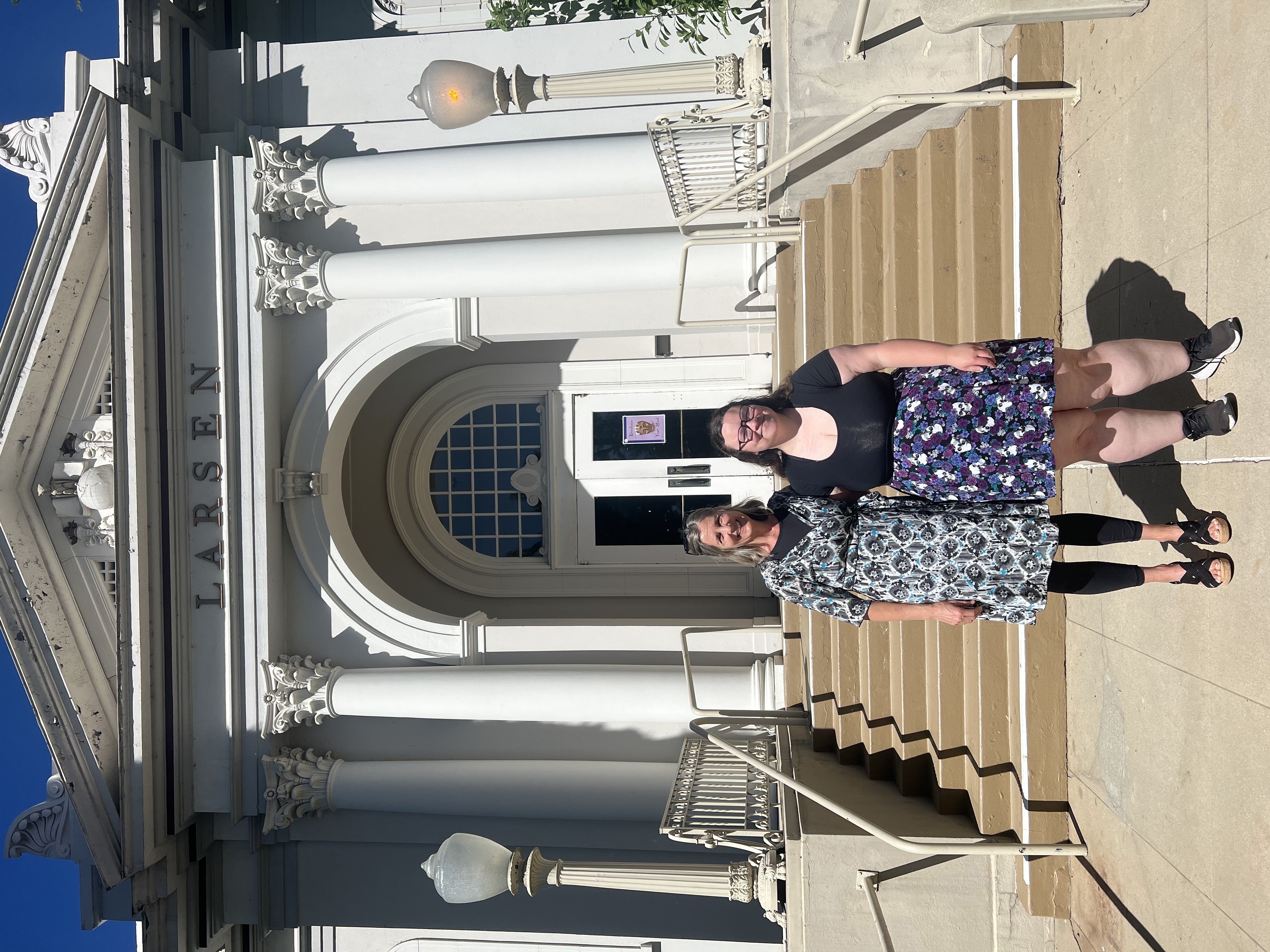 Pictured: Professor Jennifer Nelson and Jordan Nobles in front of Larsen Hall.